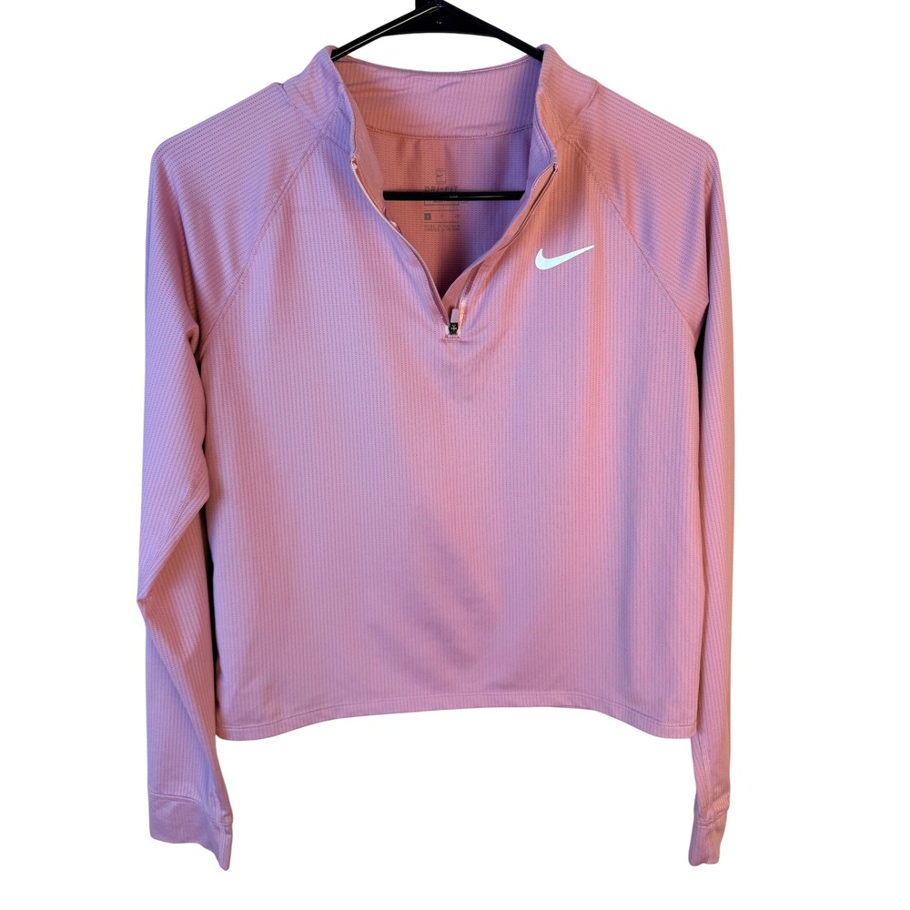 Nike Dri-FIT Slim Fit Quarter Zip Pullover Pink Long Sleeve Active Top Small